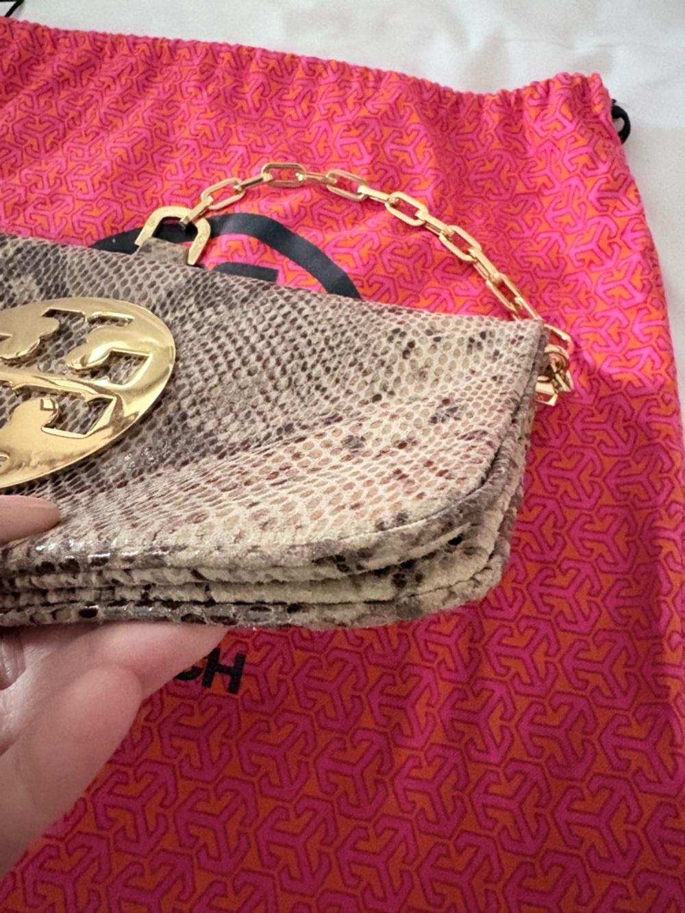 Tory Burch Audra Reva Leather Python Print Shoulder/Clutch Bag - Picture 8 of 13